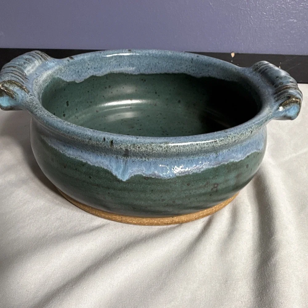 Signed Sandusky Studio Art Pottery Brie Baker Small Casserole Dish Floating Blue